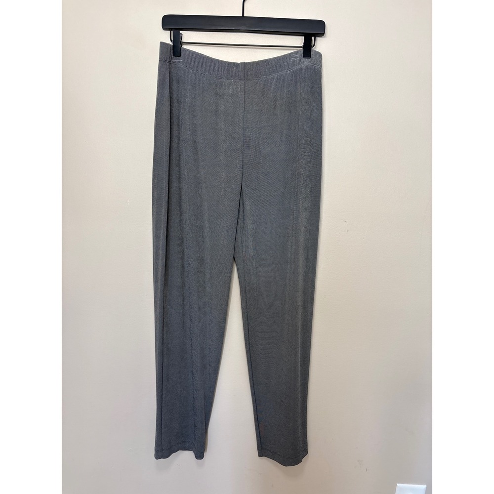 Chicos Travelers Gray Black Slinky Pull On Straight Leg Pants Size 1 Medium
